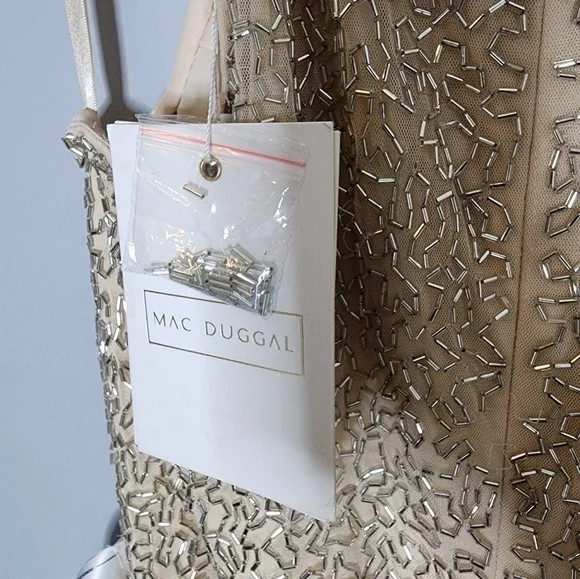 Mac Duggal BEADED SLEEVELESS HIGH NECK COLUMN GOWN size 10  Nude Silver - Picture 14 of 15